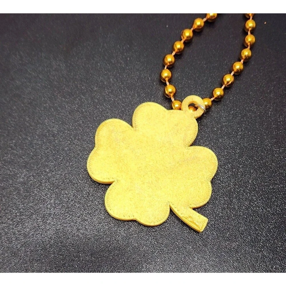 St Patrick’s Day Four Leaf Clover Necklace Shamrock Lucky Charm Green Gold